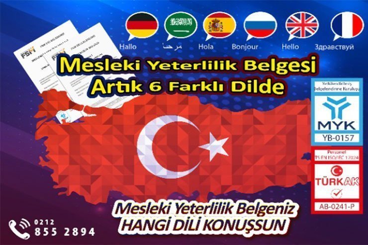 MYK MESLEKİ YETERLİLİK BELGELERİ ARTIK 6 YABANCI DİLDE